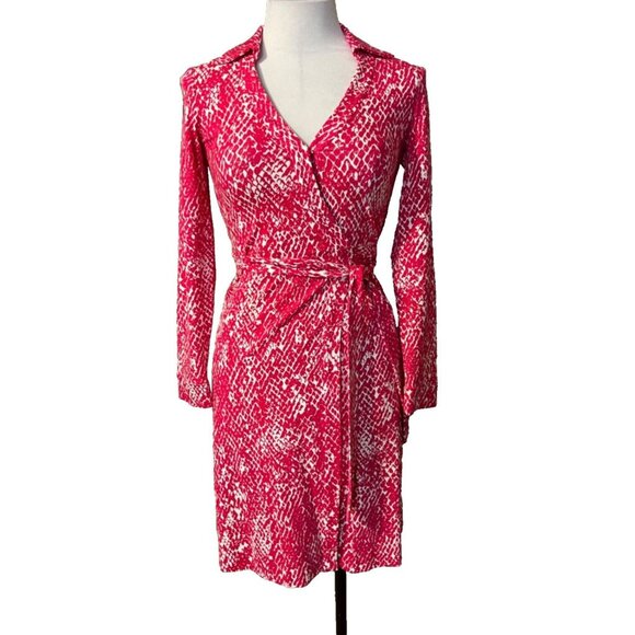 Diane Von Furstenberg Jeanne Wrap Dress 2 XS Pink Ivory Career Church NEW - Picture 1 of 11